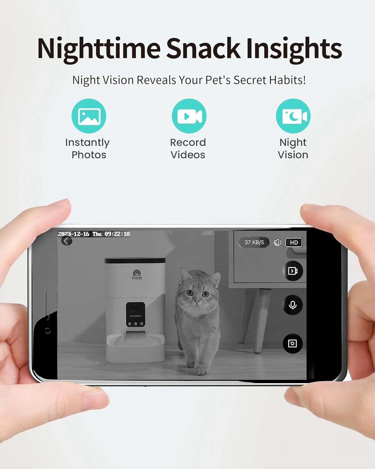 Automatic 6L Pet Feeder with 1080P Camera, App Control, Voice Recording, and Timed Feeding for Cats and Dogs - Dual Power Supply and WiFi Connectivity