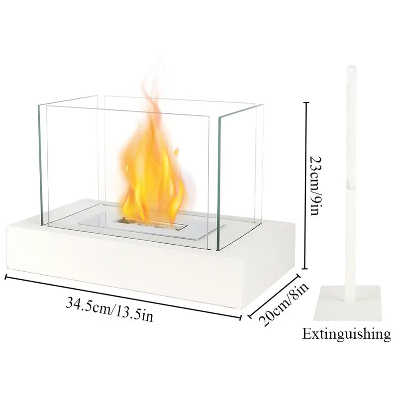 Rectangular Tabletop Fire Bowl Pot with Four-Sided Glass Decor Ornaments