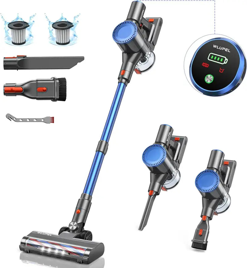 WLUPEL Hero 9E Cordless Vacuum Cleaner, 30KPA 400W Powerful Stick Vacuum with 45Mins Detachable Battery, 70000RMP Lightweight Handheld Vacuum with Adjustable Suction Modes for Hard Floor/Carpet/Pet Hair/Car