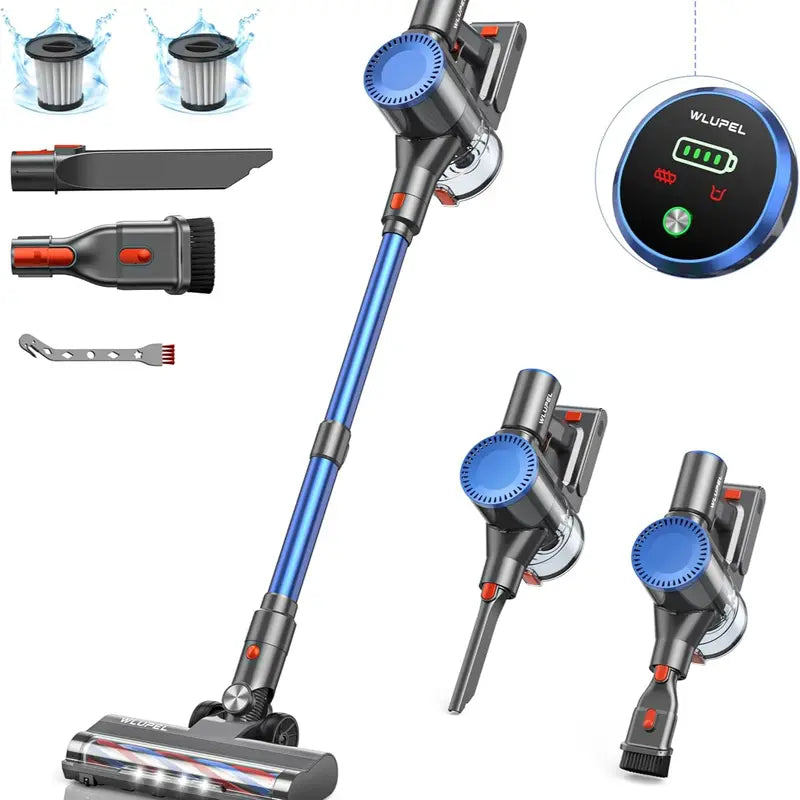 WLUPEL Hero 9E Cordless Vacuum Cleaner, 30KPA 400W Powerful Stick Vacuum with 45Mins Detachable Battery, 70000RMP Lightweight Handheld Vacuum with Adjustable Suction Modes for Hard Floor/Carpet/Pet Hair/Car