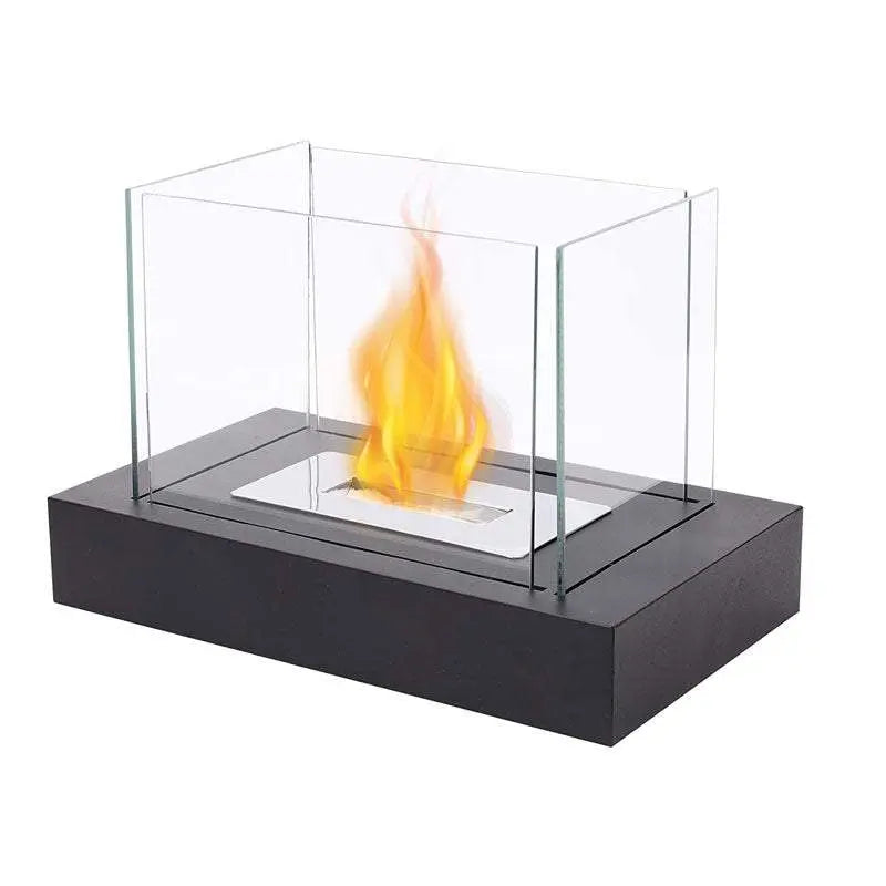 Rectangular Tabletop Fire Bowl Pot with Four-Sided Glass Decor Ornaments