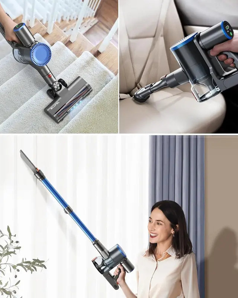 WLUPEL Hero 9E Cordless Vacuum Cleaner, 30KPA 400W Powerful Stick Vacuum with 45Mins Detachable Battery, 70000RMP Lightweight Handheld Vacuum with Adjustable Suction Modes for Hard Floor/Carpet/Pet Hair/Car
